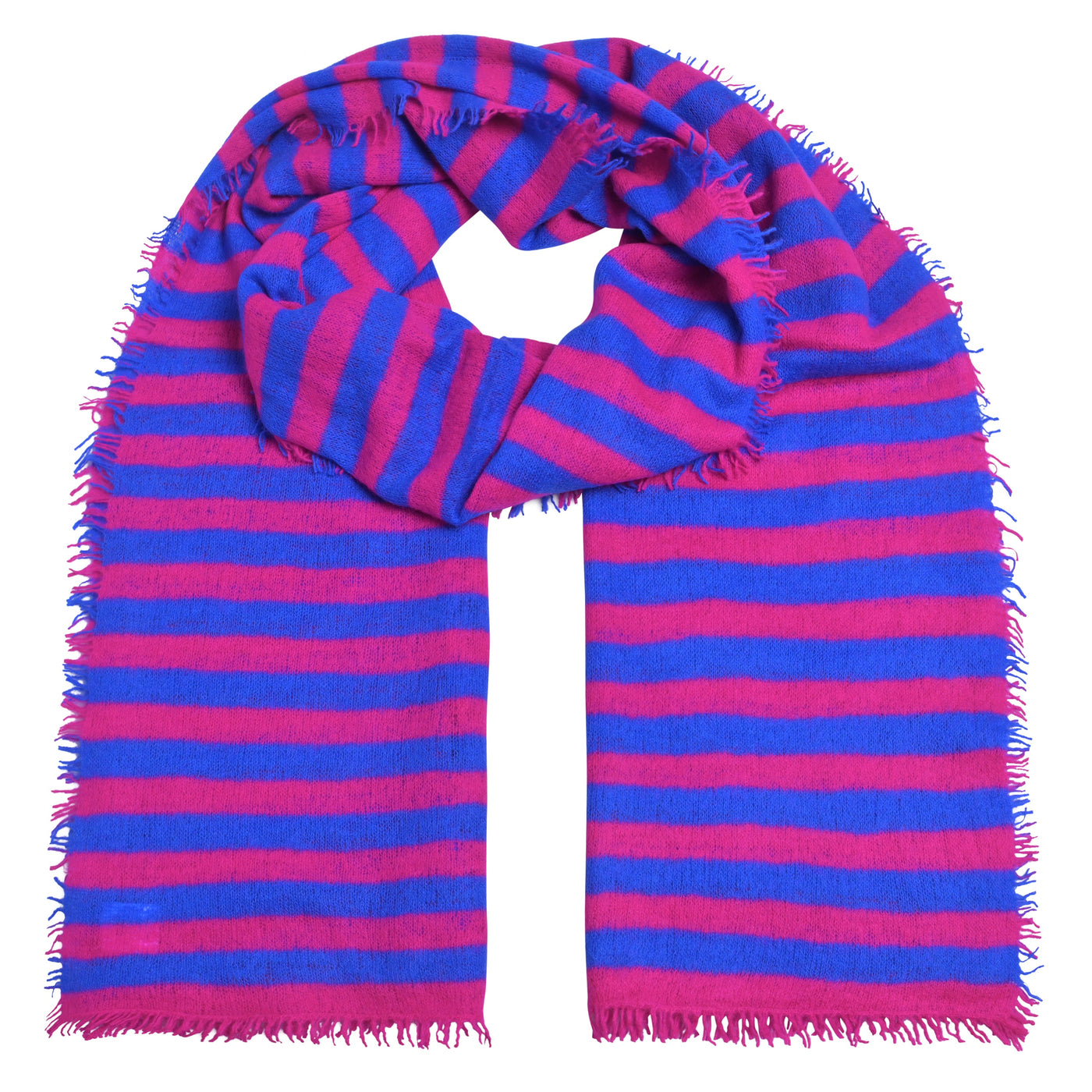 Cashmere Schal Stripe-cs in Neonblau und Neonpink
